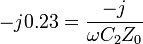 -j0.23 = \frac{-j}{\omega C_2 Z_0}\,